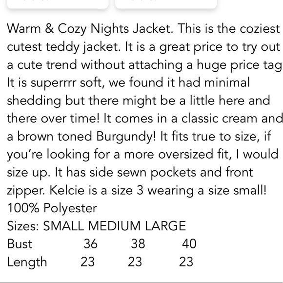 Size large warm fuzzy white teddy bomber jacket - Picture 4 of 4